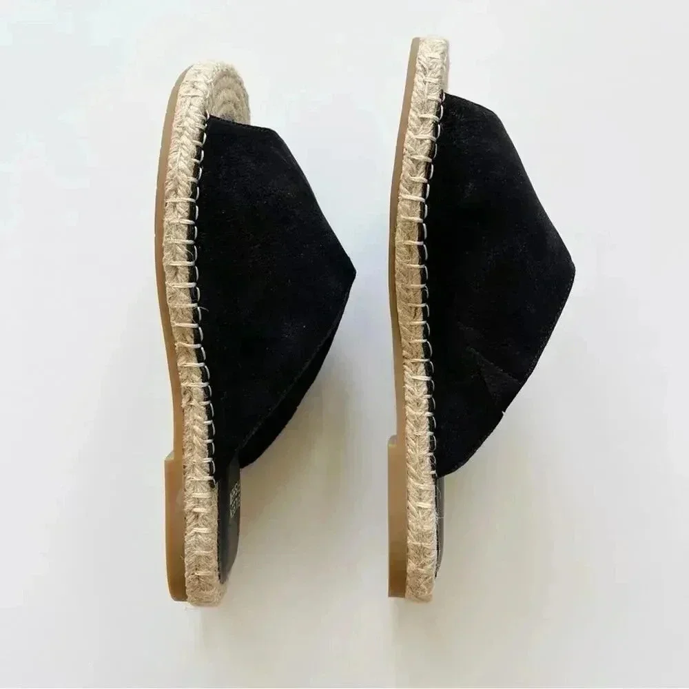 Eileen Fisher Milly Tumbled Nubuck Espadrille Black Sandal Size 7